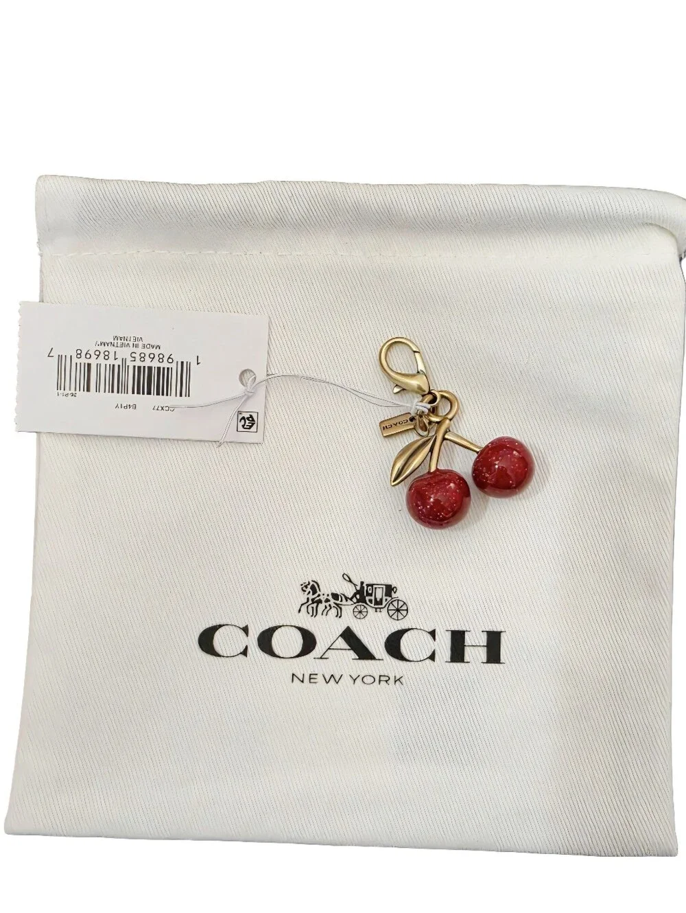 COACH Gold-Tone Cherry Enamel Bag Charm in Red